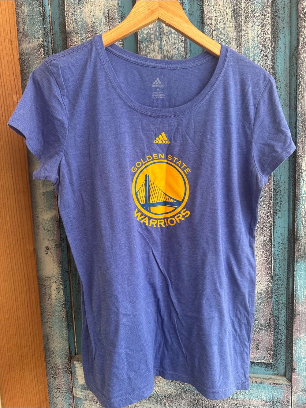 adidas Women’s Blue Tee with Yellow Golden State Warriors Logo
